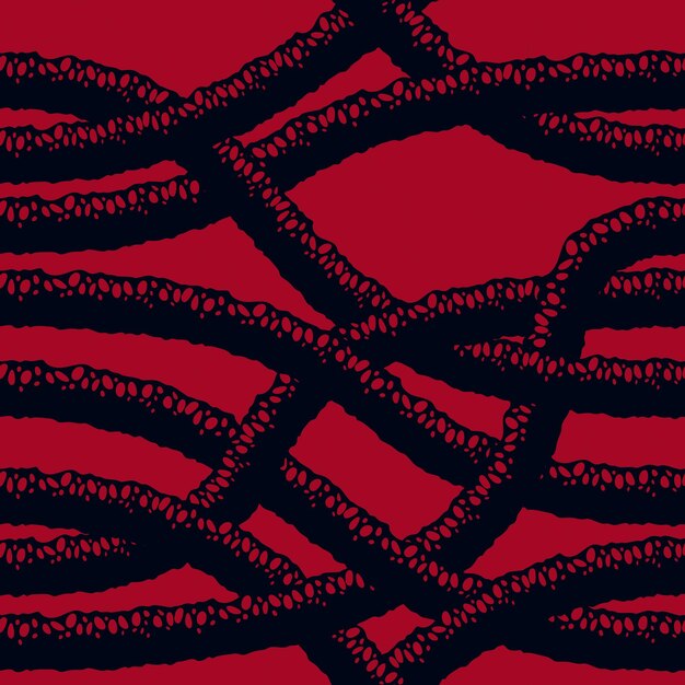 Horror movie style seamless pattern, vector background. Tangled roots or gut biological life form weird endless illustration. Usable for fabric, wallpaper, wrapping, web and print.