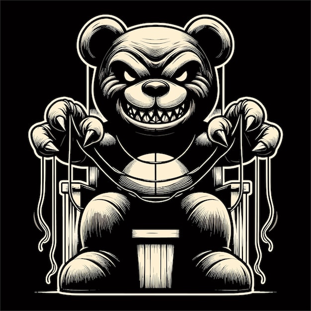 Vector horror teddy bear pulling the strings evil teddy bear spooky teddy bear