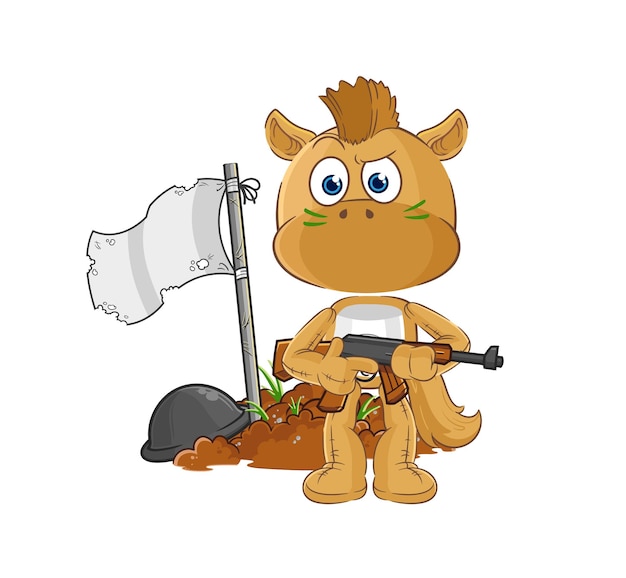 Horse army character cartoon mascot vector