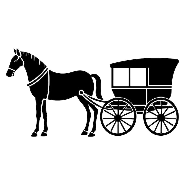 Horse and Buggy silhouette black vector