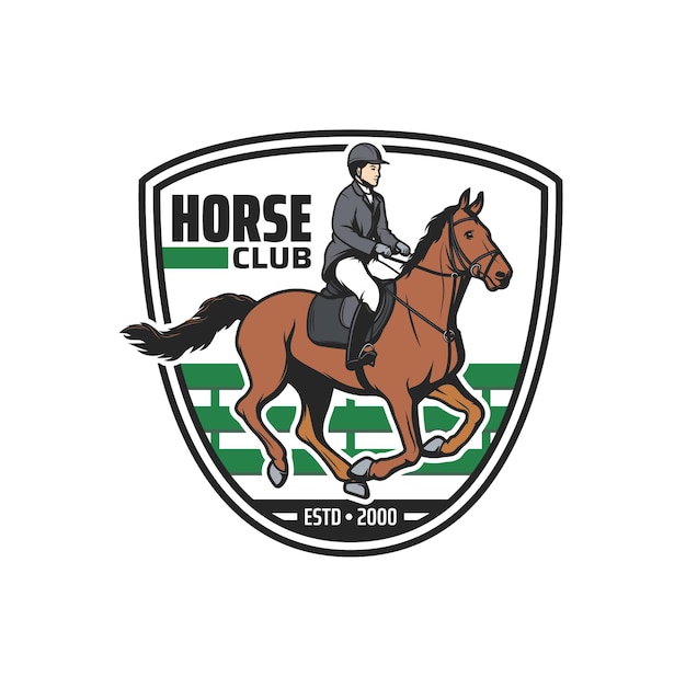 Horse club icon, jockey, horse, equestrian arena