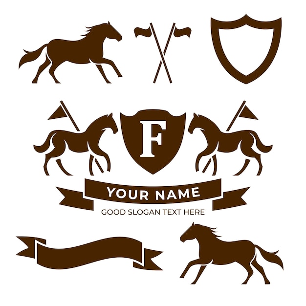 Horse Crest Emblem Logo illustration Vintage Heraldic style logo template with element horse icon