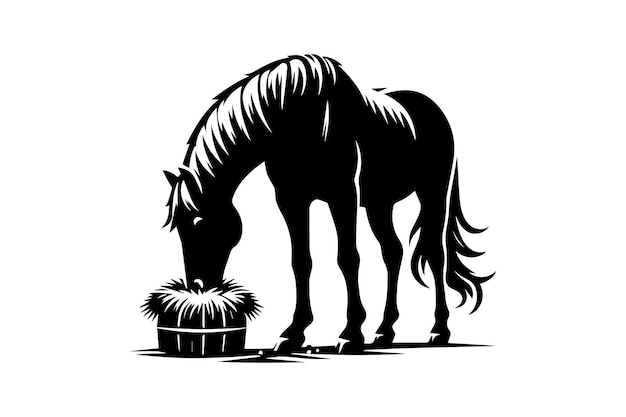 Vector horse eating silhouette vector art illustration