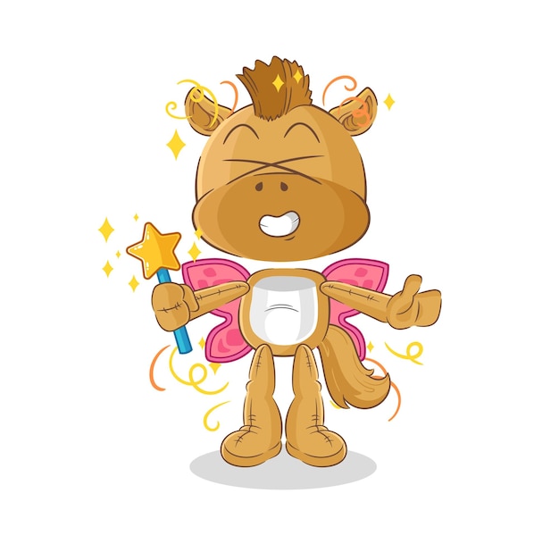 Horse fairy with wings and stick cartoon mascot vector