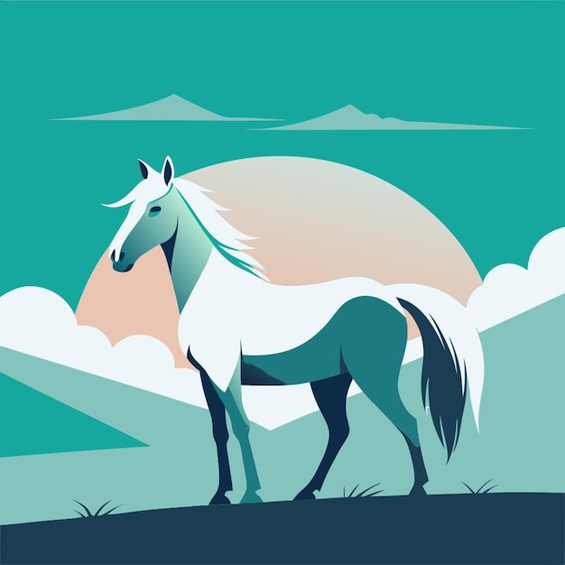 Vector horse in the field vector illustration flat 2