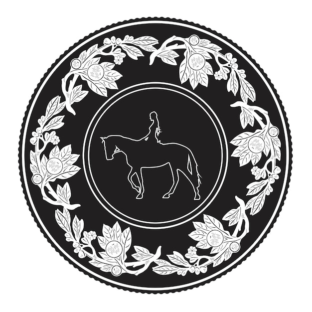 Horse and girl jumping logo 2 with floral frame model 4 handmade silhouette