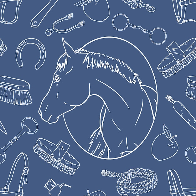 Horse grooming and equipment seamless pattern