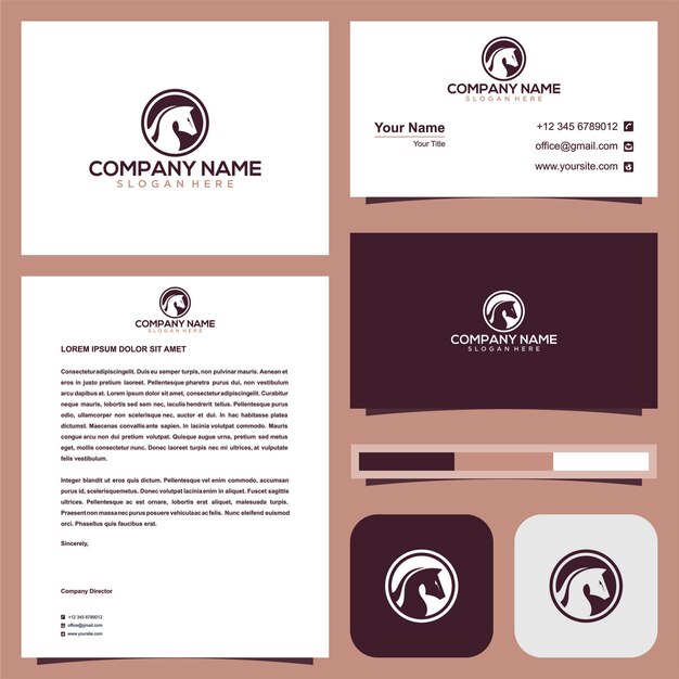 horse head in circle logo with business card