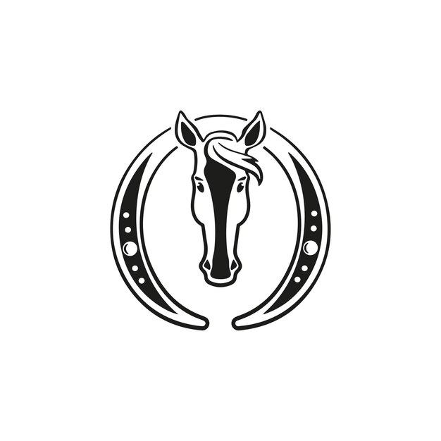 Horse head inside a horseshoe black and white vector illustration