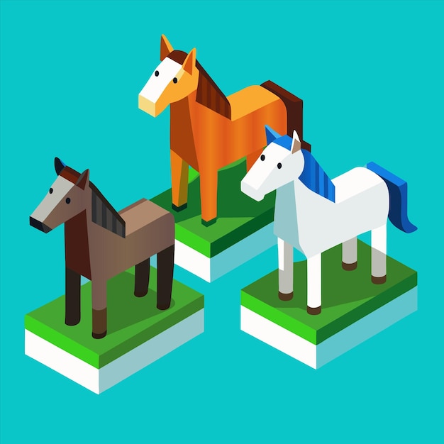 Vector a horse and a horse are standing on a block of legos