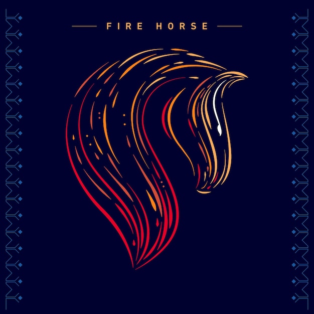 Horse illustration with line art graphic elements