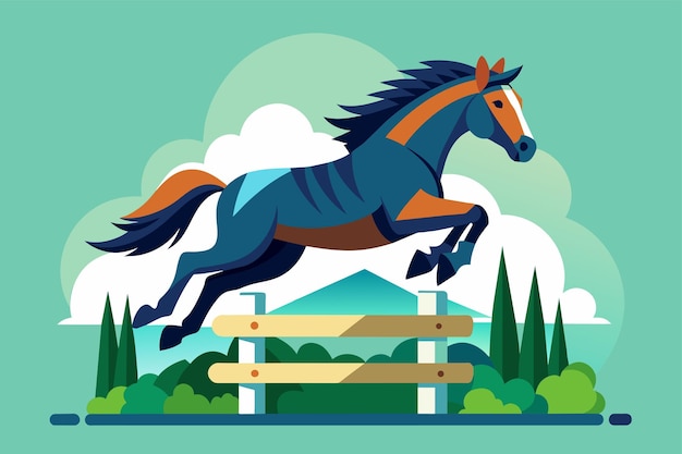 A horse leaps over a wooden fence in a dynamic display of athleticism Horse jumping Customizable Semi Flat Illustration