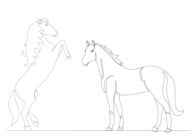 Horse one line drawing, vector