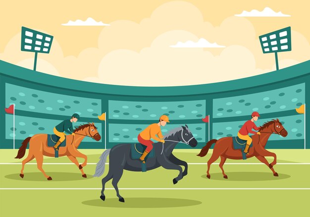 Horse Racing Competition in a Racecourse with Equestrian Performance Sport and Rider on Illustration