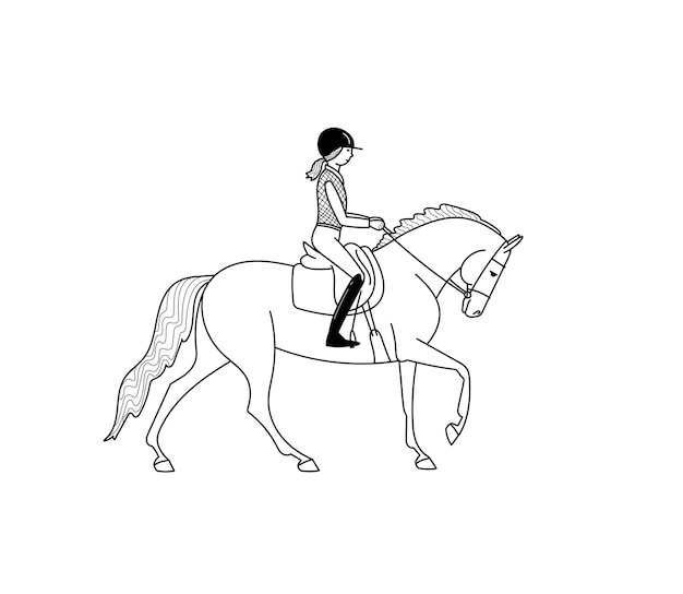 Horse and rider cantering stylized vector illustration freehand pencil