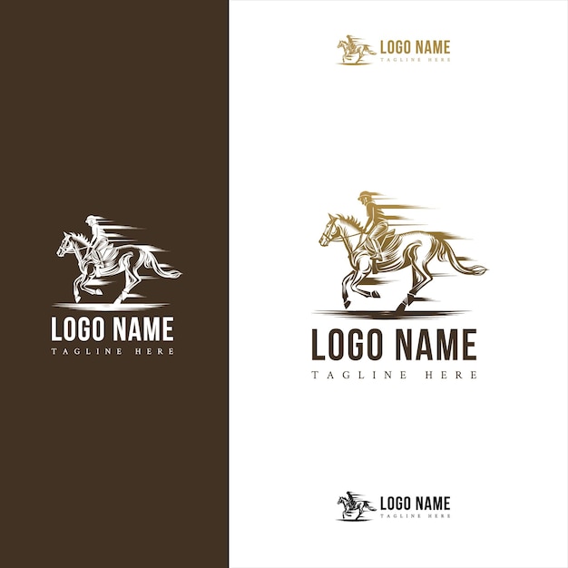 Horse Rider Logo Running Faster For Your Company Brand Strong Faster Elegant Gold Darker Color