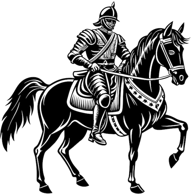 horse rider silhouette illustration black and white