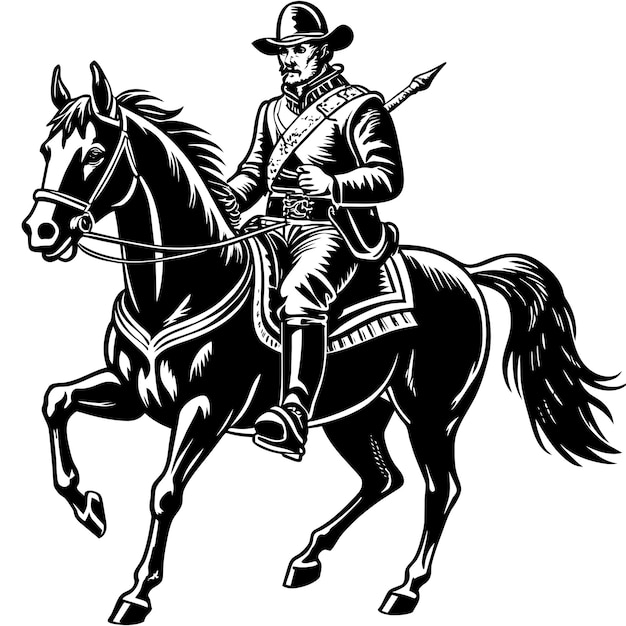 horse rider silhouette illustration black and white