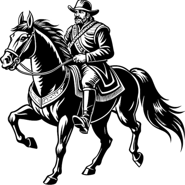 horse rider silhouette illustration black and white