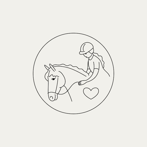 Horse riding doodle line icon Vector outline illustration of girl on a horse