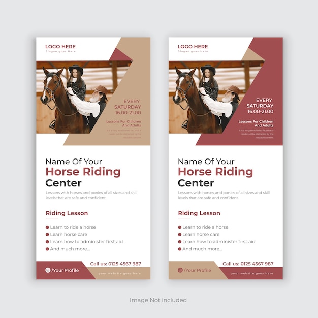 Horse riding lessons advertisement Rack Carddl flyer poster leaflet Template