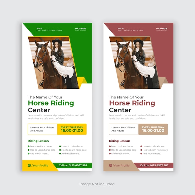 Horse riding lessons advertisement Rack Carddl flyer poster leaflet Template