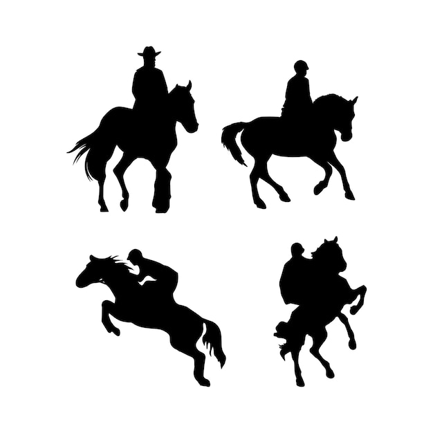 horse riding man silhouettes set