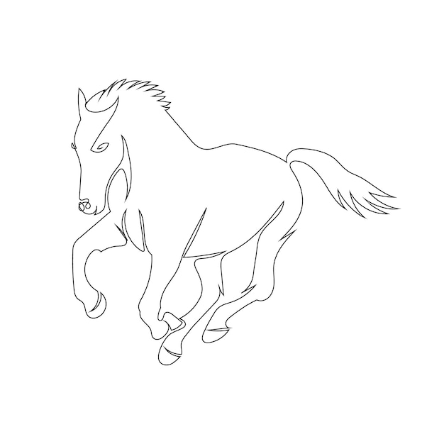 Horse run line art drawing style, The horse sketch black linear isolated on white background.