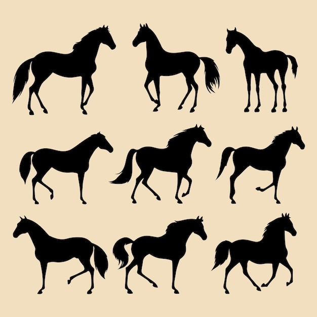 Horse set black silhouette Clip art vector