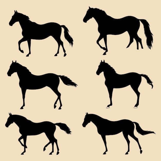 Horse set black silhouette Clip art