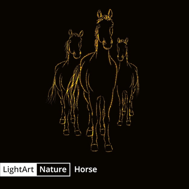 Horse silhouette of lights on black background