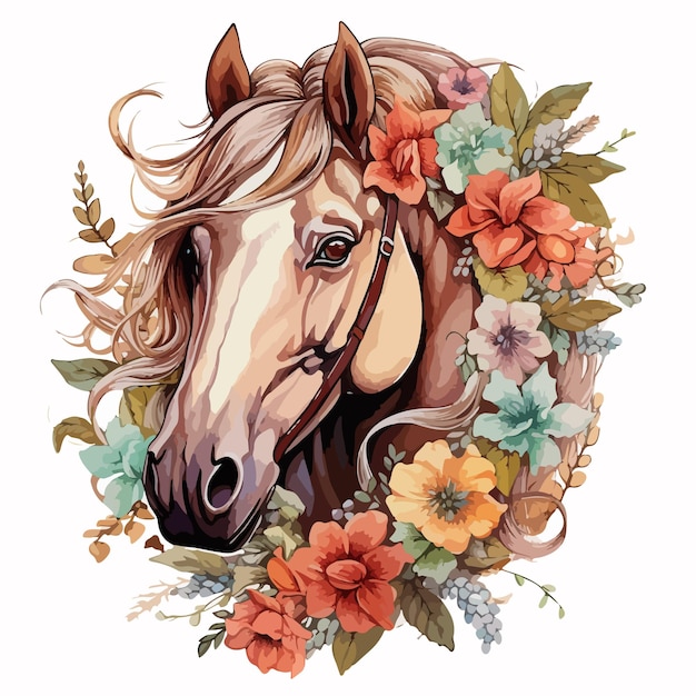 a horse with flowers and a picture of a horse