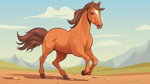 a horse with a long tail runs through the desert