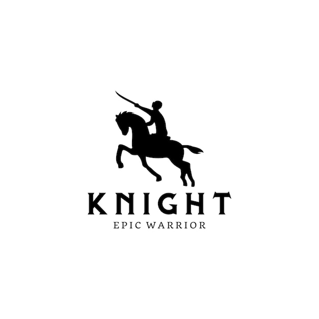 Horseback Knight Silhouette.  Horse Warrior Paladin Medieval logo design