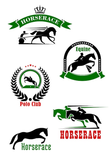 Horseracing dressage and polo club heraldic icons