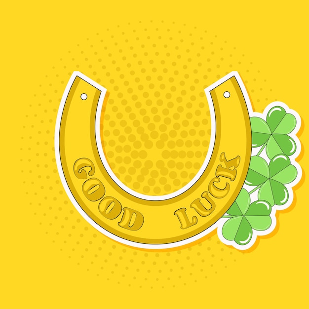 Horseshoe and Clover for Good Luck St Patricks Day Sticker Pop Art Groovy Funny