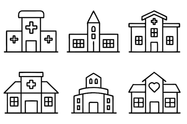 Hospital line art illustration Contemporary Medical Facility Line Drawings