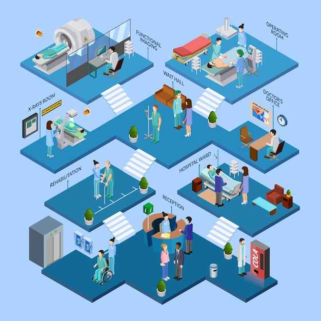 Vector hospital structure isometric concept