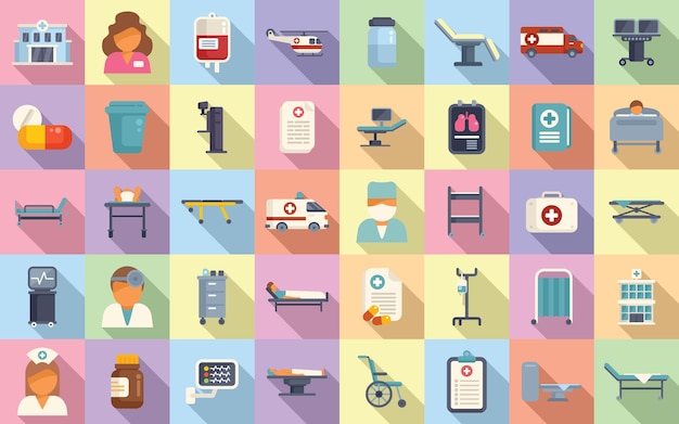 Hospitalization icons set flat vector Medical health