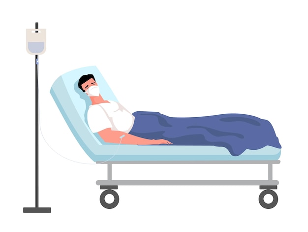 Hospitalization of the patient sick person is in a medical bed on a drip