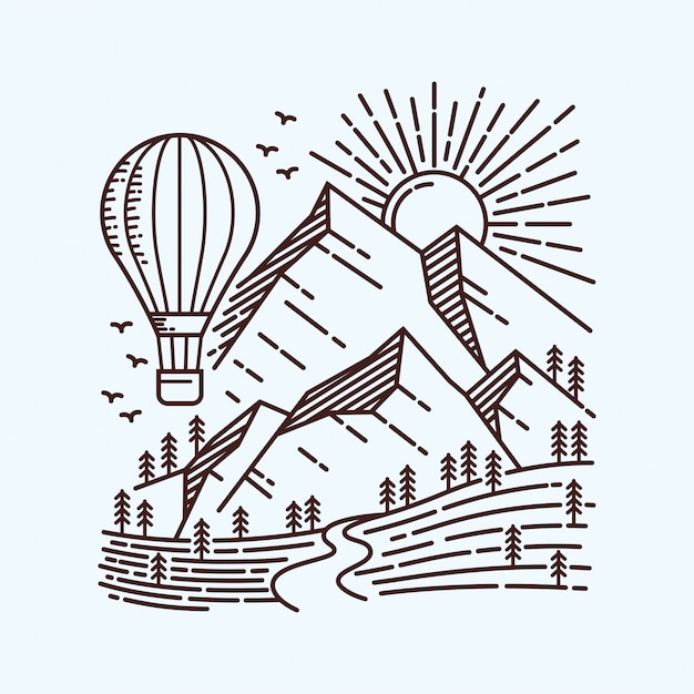 Hot air ballon line illustration