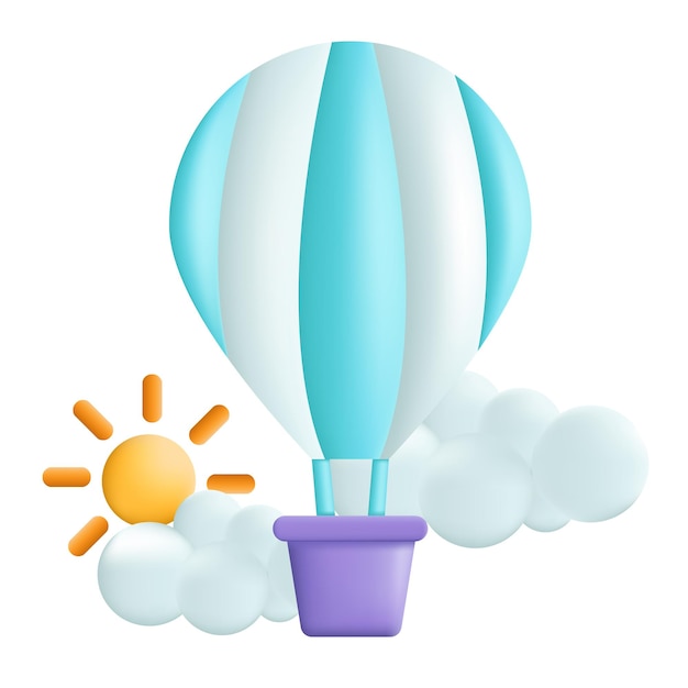 Hot air balloon 3d cartoon style vector illustration design