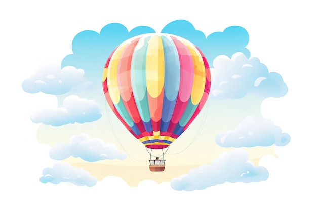 Hot Air Balloon in the blue sky with white clouds and birds Illustration vector