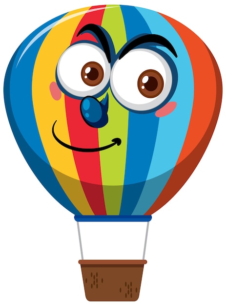 Hot air balloon cartoon character with big eyes on white background