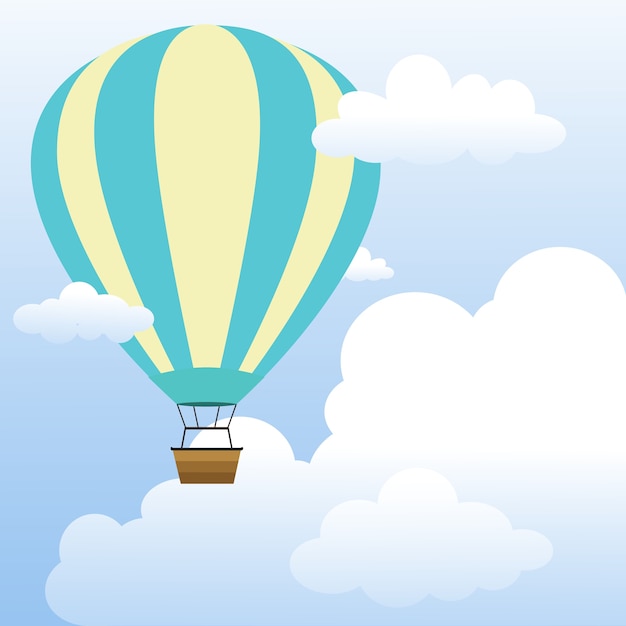 Hot Air Balloon Among The Clouds,Vector Illustration