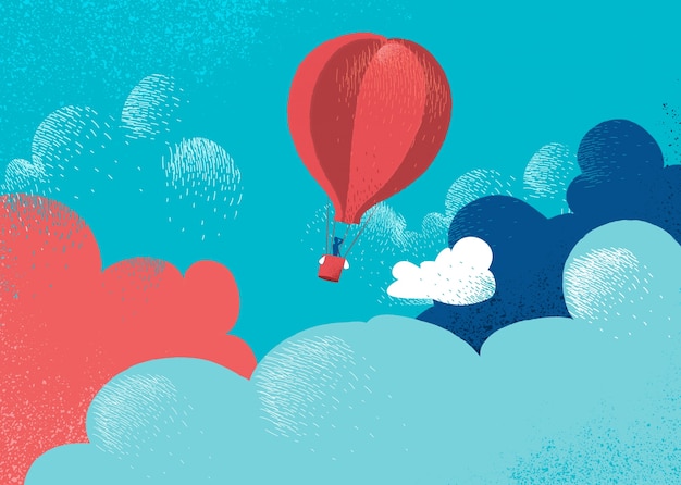 Hot air balloon on clouds