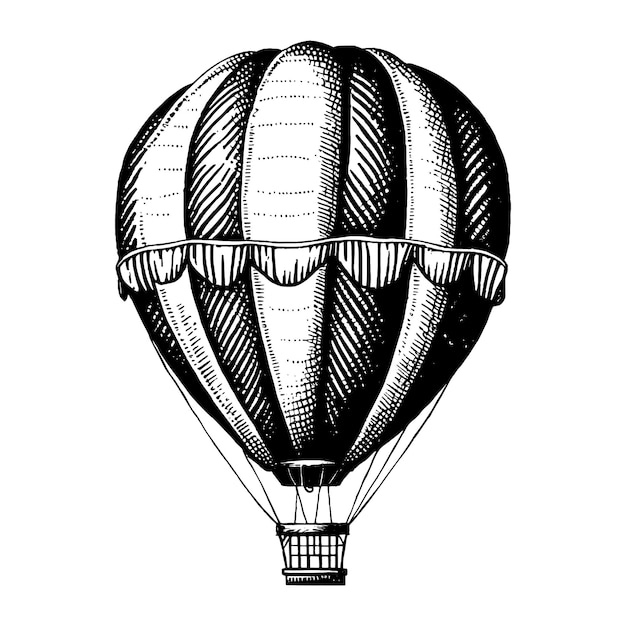 Hot air balloon Ink sketch of aerostat isolated on white background