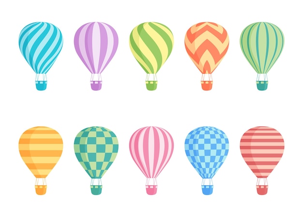 Hot air balloon isolated colorful vector set collection of colourful balloons with patterns zig zags