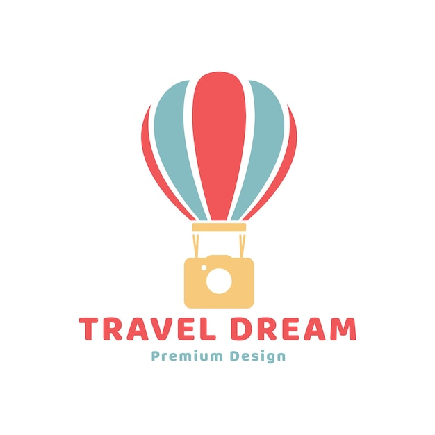 hot air balloon logo holiday camera tourism vector icon symbol minimalist illustration design