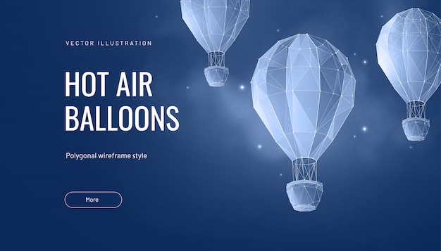 Hot air balloon polygonal. Concept of fly, travel or adventure